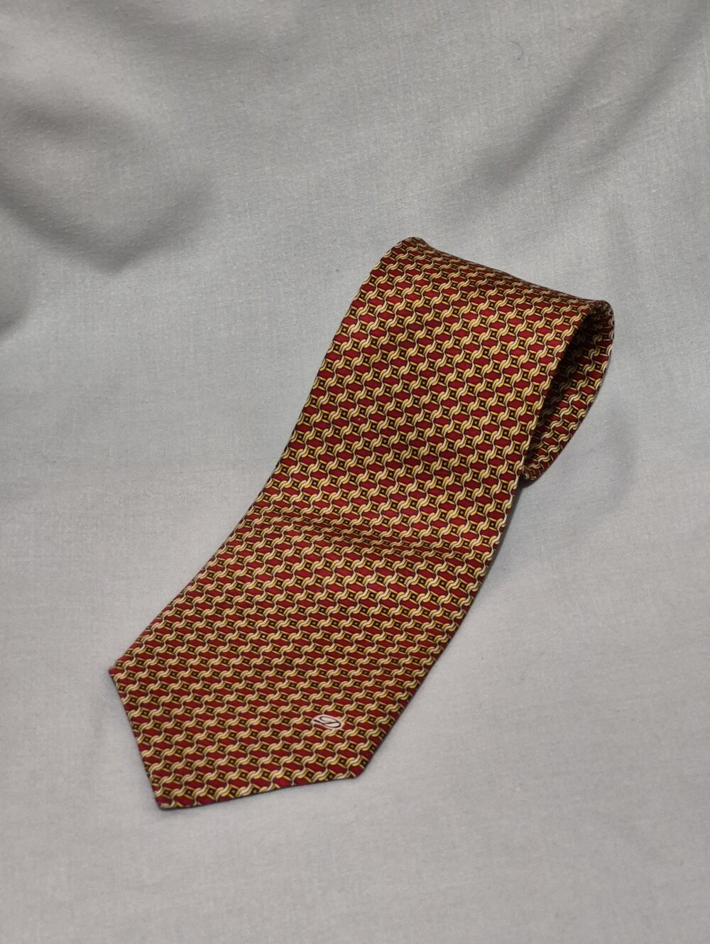 St. Dupont Men's Red and Gold Woven Pattern Silk Tie